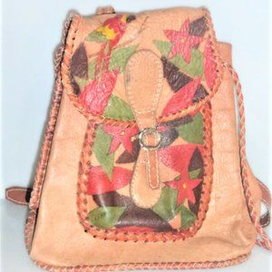 Handmade Tooled LEATHER BACKPACK Vintage Backpack Hand Stiched Cowhide Flower